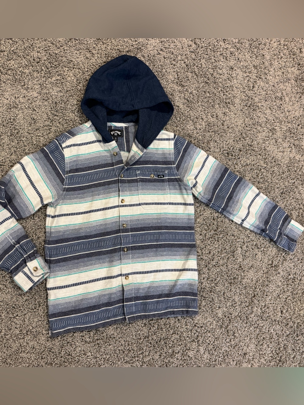 Billabong Boys Navy Blue Stripe Hooded Button-Up Shirt